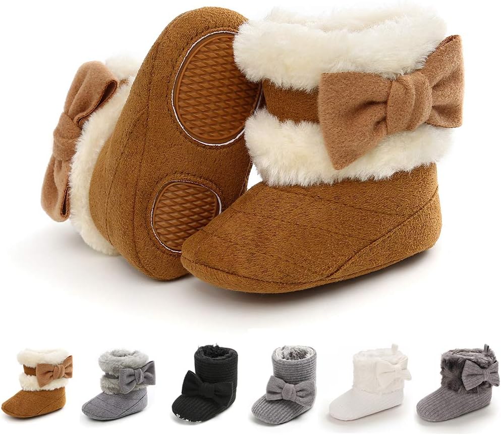 E-FAK Baby Boy Girl Boots Newborn Shoes Winter Snow Bowknot Anti-Slip Soft Sole Warm Infant Toddler Prewalker Booties