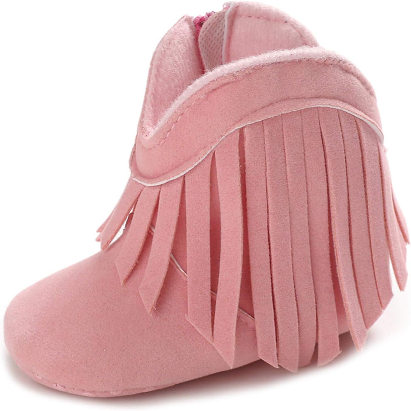 Meckior Baby Girls Cowboy Tassel Boots Side Zipper Moccasins Soft Bottom Non-Slip Toddler Shoe