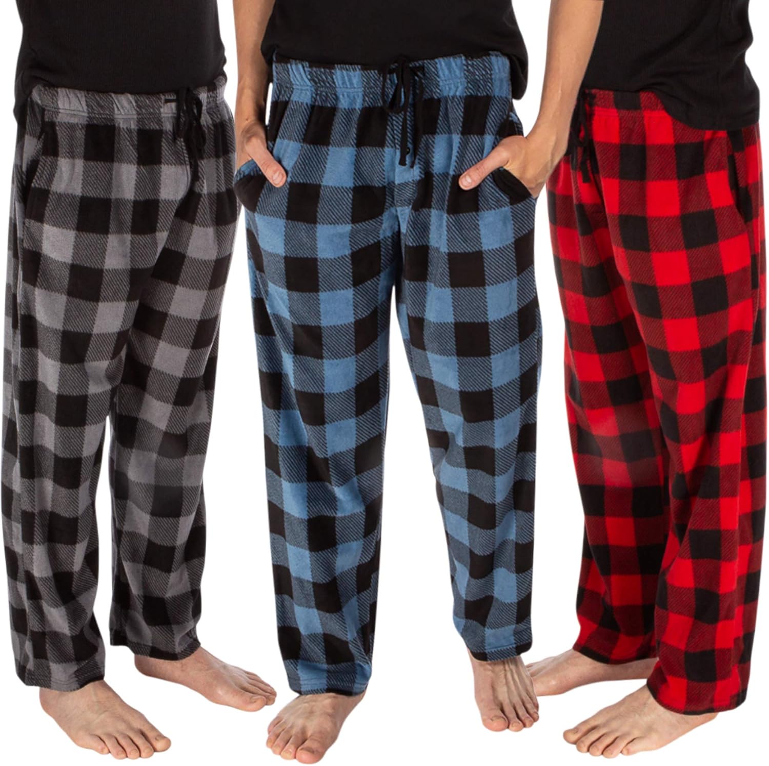 DG Hill 1Pack or 3Pack Mens PJ Pajama Pants Bottoms Fleece Lounge Pants Sleepwear Plaid PJs with Pockets Microfleece