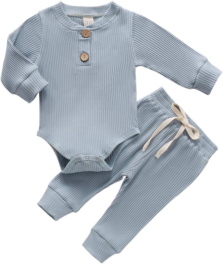 Newborn Baby Girl Boy Fall Clothes 3 6 12 18 24 Months Outfits Long Sleeve Knitted Cotton Romper & Pants Infant Winter Sets