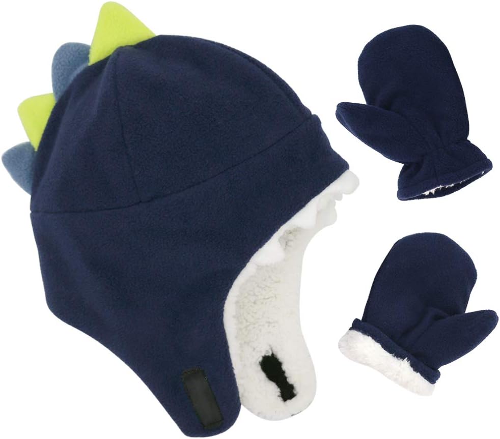 Baby Boy Sherpa Hats and Mittens Set Toddler Gloves Warm Fleece Winter Hat Baby Girl