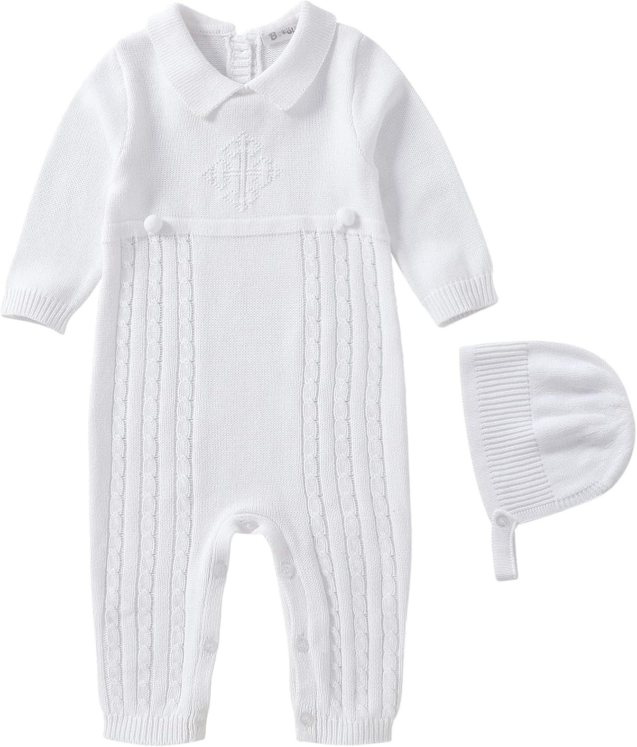 Booulfi Baby Boy's Christening Baptism Outfits Suit with Hat,Cross Detail