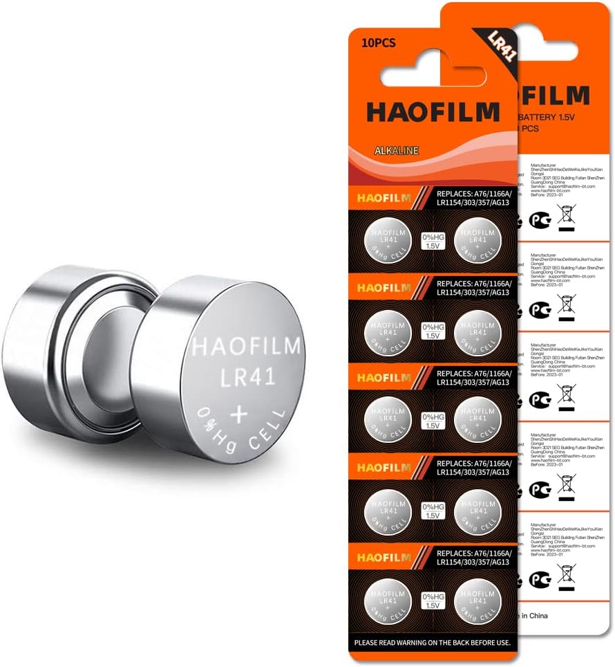 HAOFILM LR41 AG3 392 384 192 Advanced Alkaline Battery, 1.5V Round Coin Cell Battery (Pack of 10)