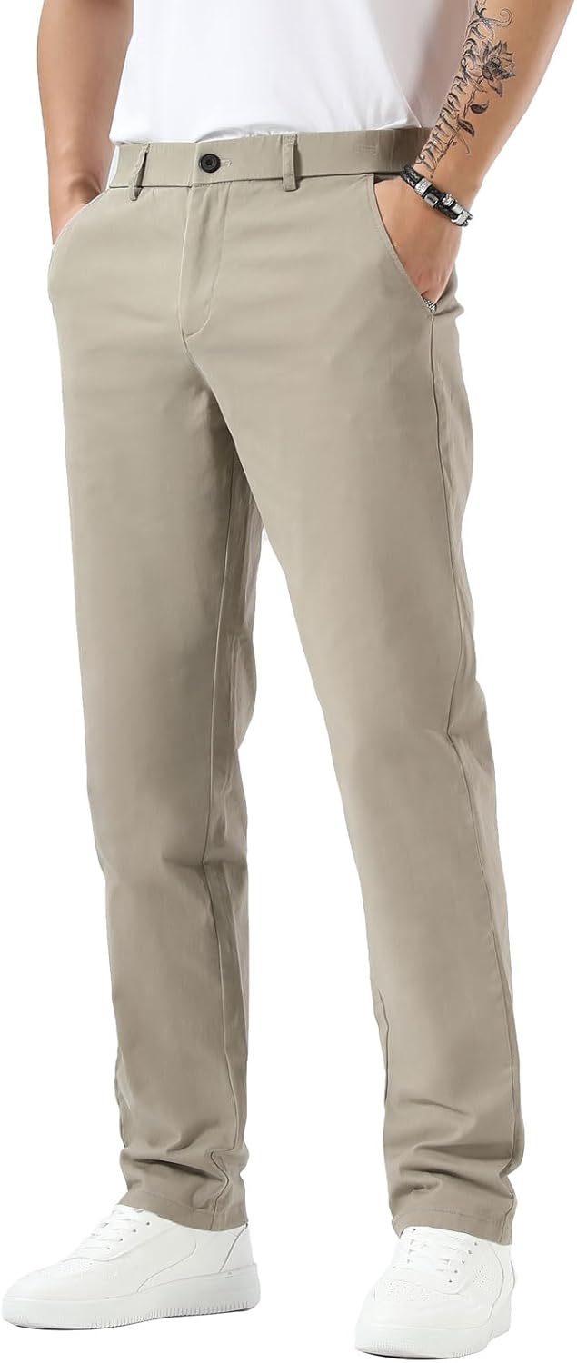 Plaid&Plain Men's Slim Fit Khaki Pants Men's Tapered Chino Pants