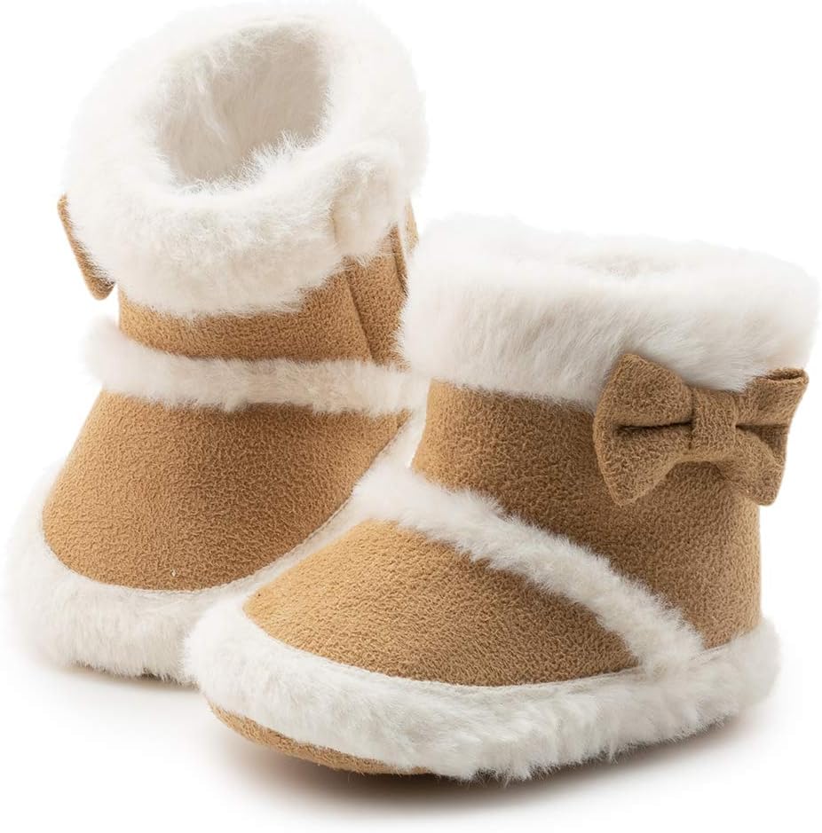 Infant Unisex Warm Fur Lining Soft Boots Baby Winter Ankle Non-Slip Rubber Texture Sole Toddler Winter Snow Crib Shoes