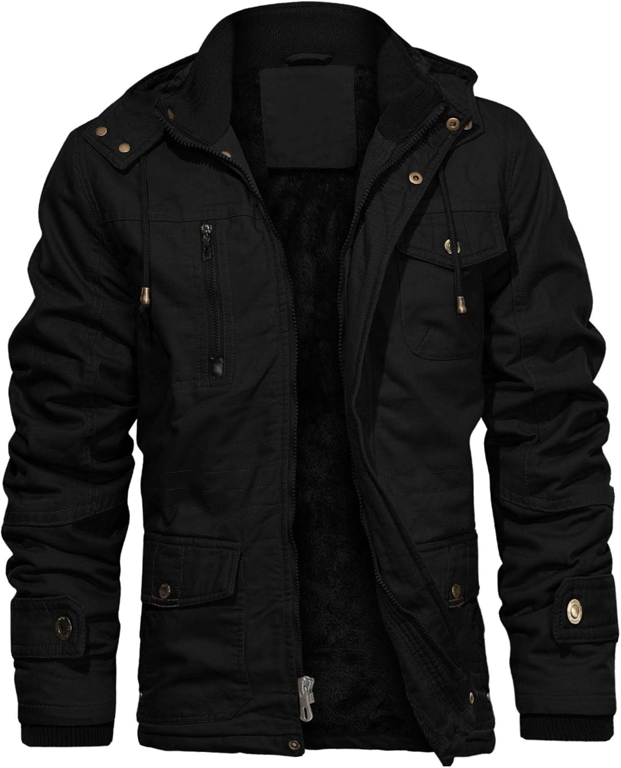 CHEXPEL Men's Thick Winter Jackets with Hood Fleece Lining Cotton Military Jackets Work Jackets with Cargo Pockets Outwear