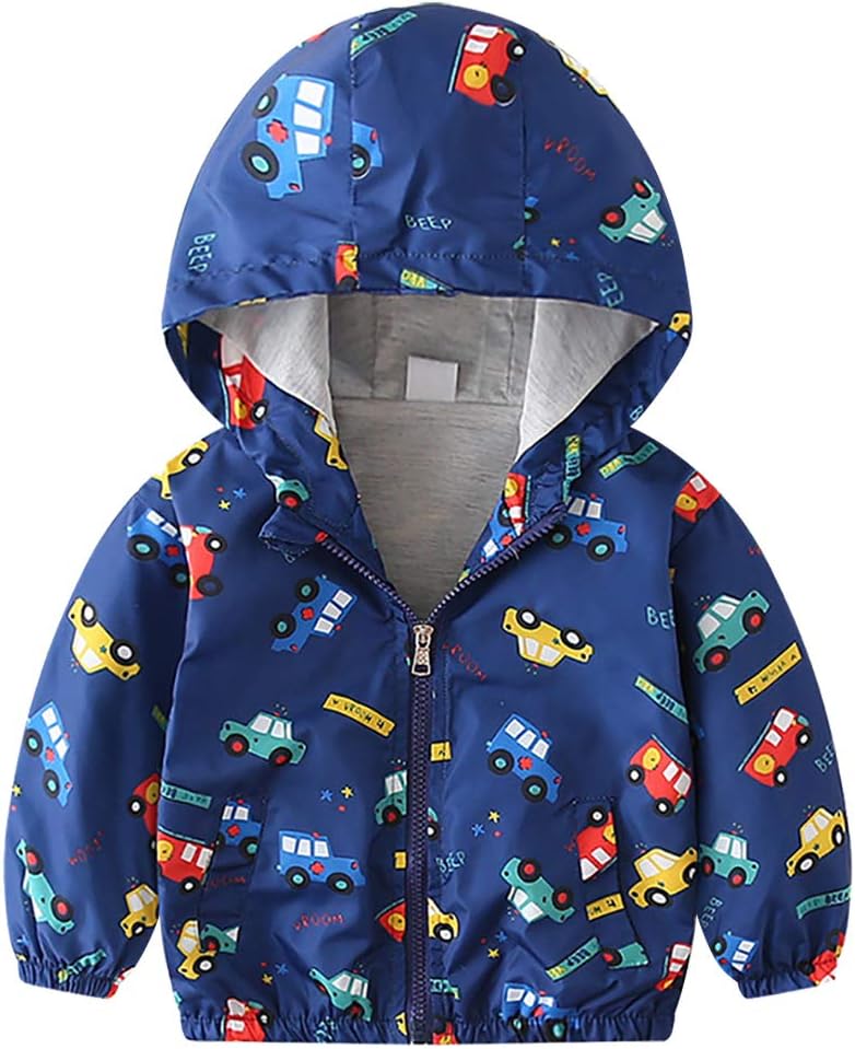 FYMNSI Toddler Baby Boys Girls Hooded Jacket Windbreaker Lightweight Dinosaur Print Coat Autumn Long Sleeve Windproof Outwear