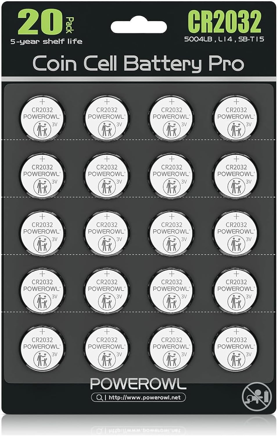 POWEROWL High Capacity CR2032 Battery (20-Pack) 3v Lithium Batteries, Leak-Free, Long Lasting Cr 2032