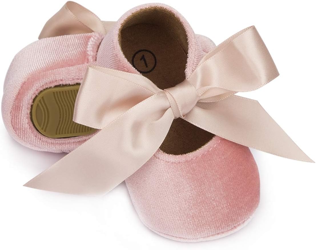 KIDSUN Infant Baby Girls Mary Jane Shoes Non-Slip Rubber Sole Ballet Slippers Princess Dress Wedding Shoes Newborn Crib Shoes First Walkers Shoes