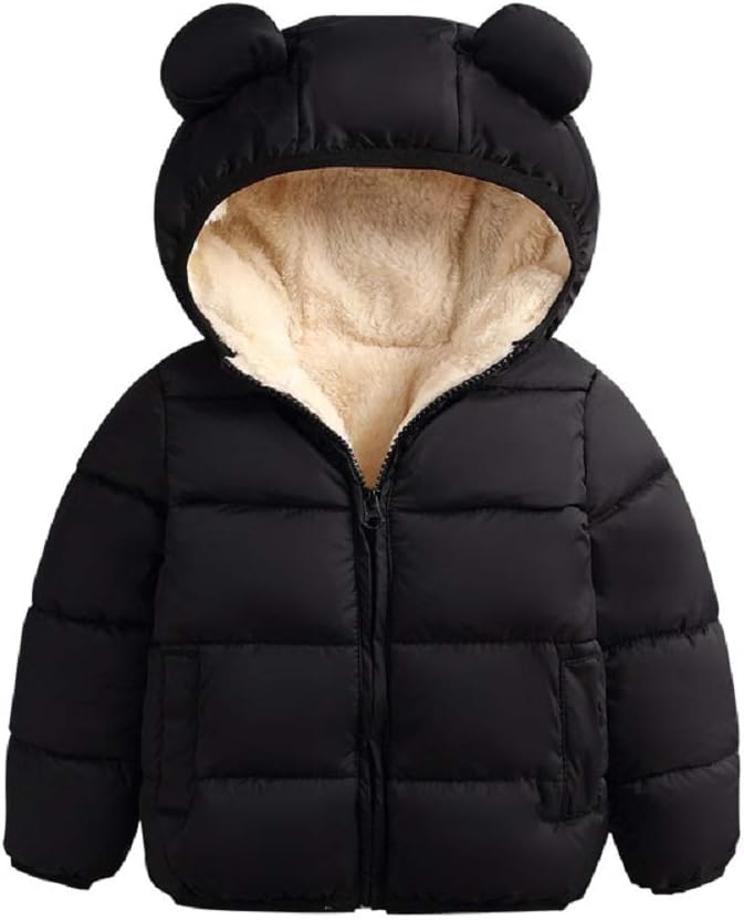 Winter Infant Kids Baby Girls Boys Hooded Snowwear with Bear Ears Toddler Outerwear Lining Coat Warm Jacket