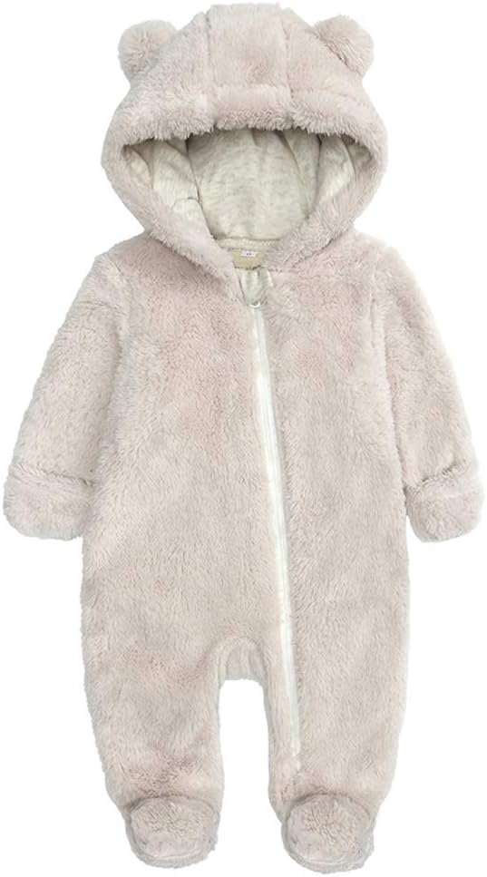 Newborn Baby Snowsuit Fleece Lined Onesie Outfits Warm Hooded Romper for Infant