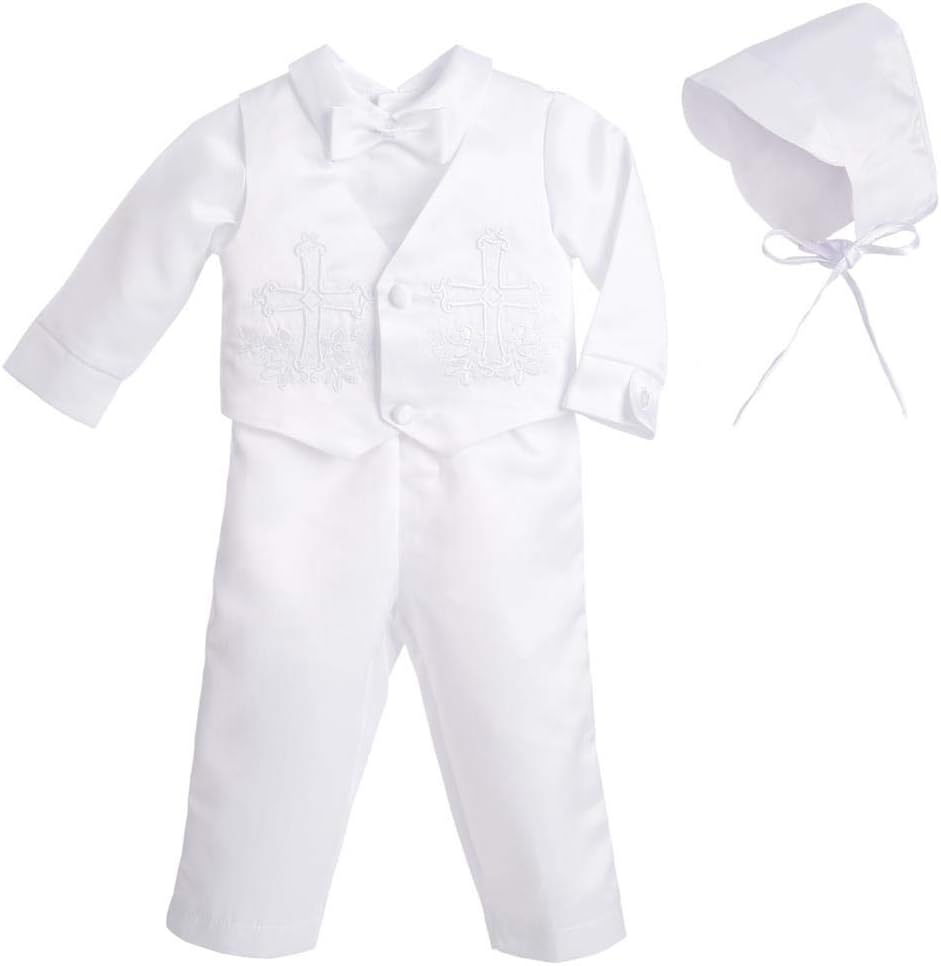 Dressy Daisy Baby Boys Christening Clothing Baptism Outfits with Bonnet Short Long Sleeve White Suit