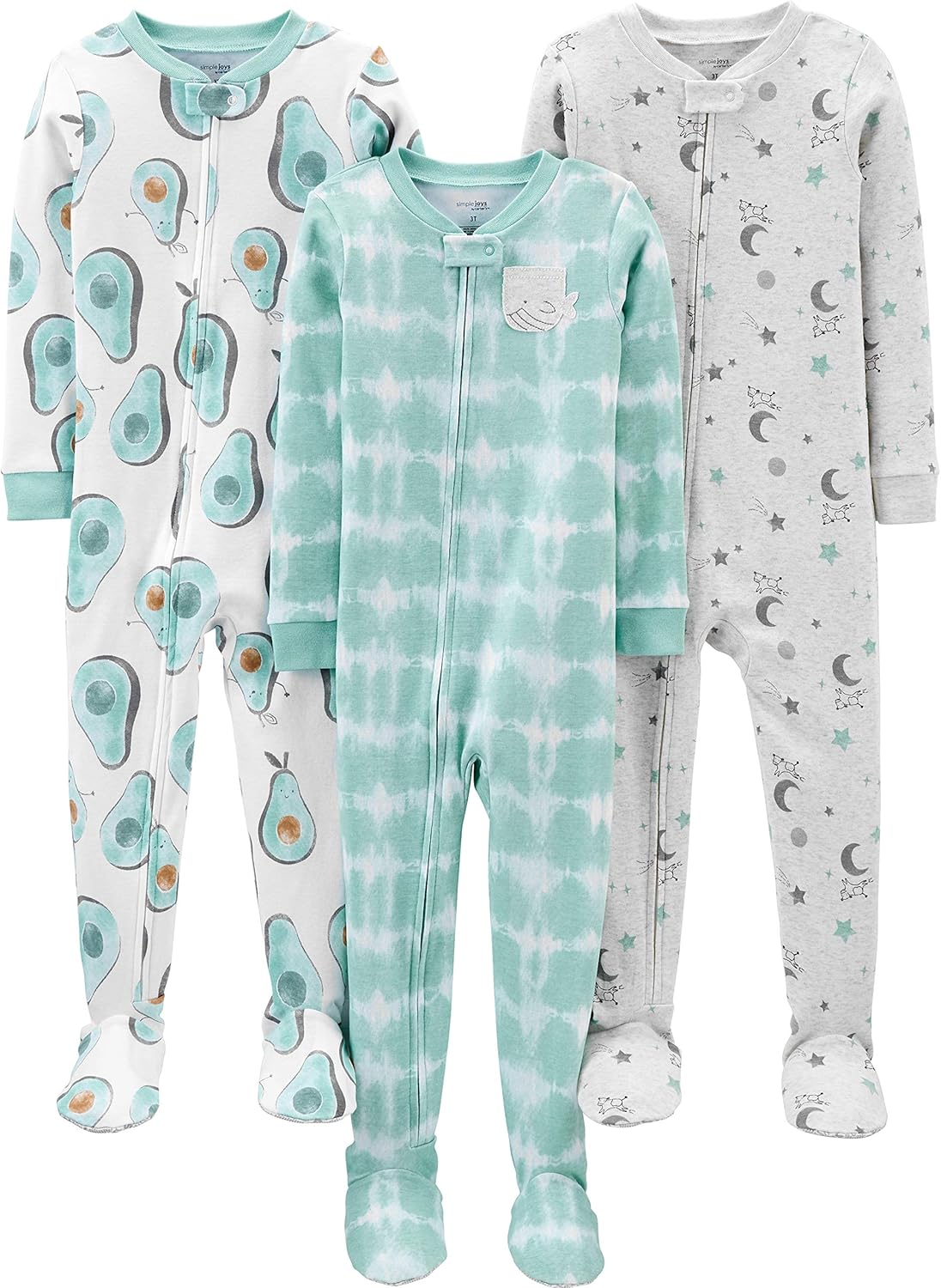 Simple Joys by Carter's Toddlers and Baby Boys' Snug-Fit Footed Cotton Pajamas, Pack of 3