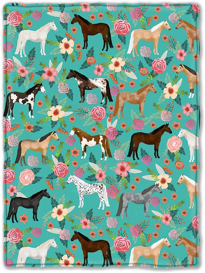 Horses Floral Horse Breeds Baby Double Blanket, Ultra Soft Warm Plush Nursery Receiving Blankets for Toddler Infant Newborns