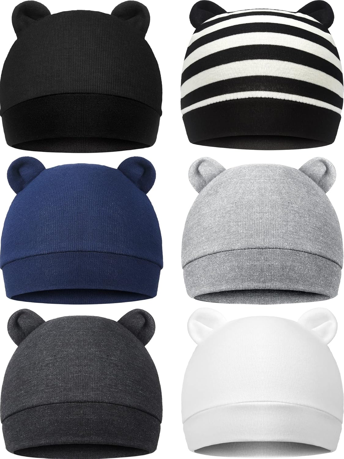 6 Pieces Newborn Baby Hat Bear Ears Infant Caps Baby Boy Girl Toddler Hats Infant Beanie Caps for 0-3 Months