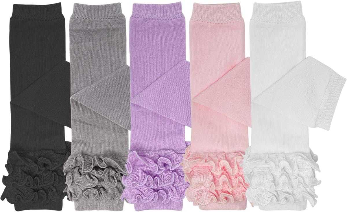 Bowbear 5 Pair Cheerful Ruffles Baby Leg Warmers, Pink, Purple, Black, White, Gray