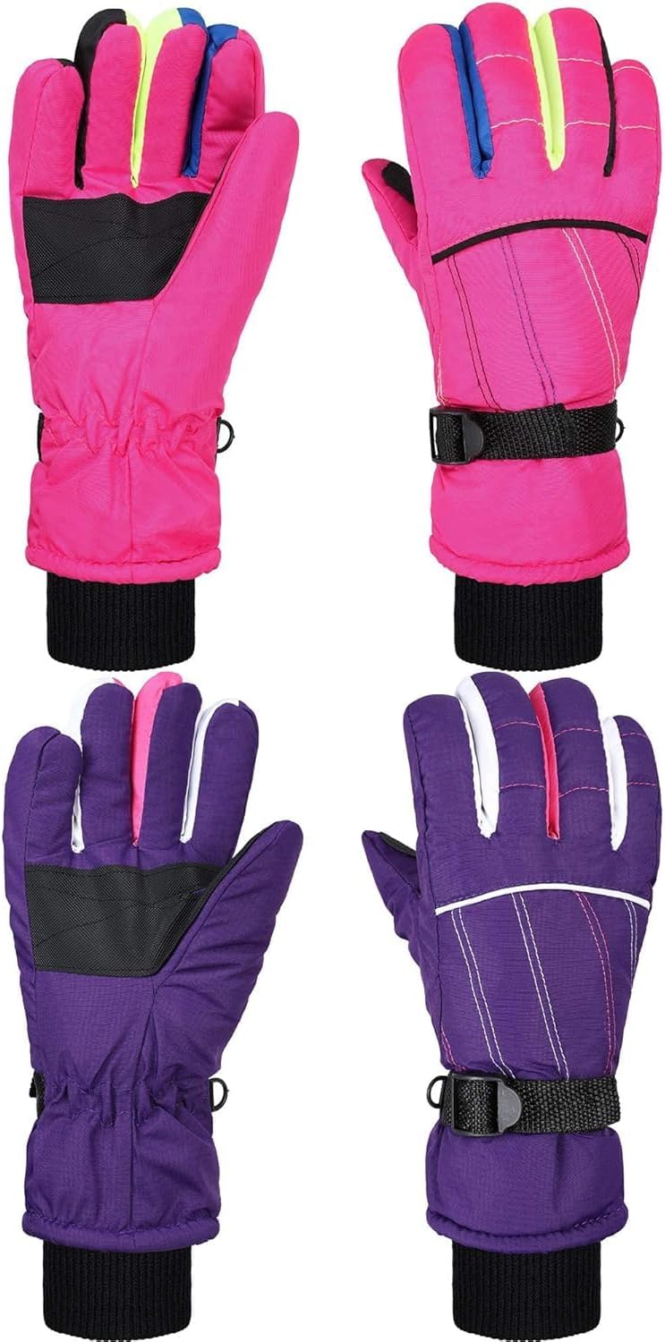 Hicarer 2 Pairs Kids Waterproof Winter Gloves Snow Gloves for Boys Girls Child Toddler Warm Ski Gloves for Cold Weather