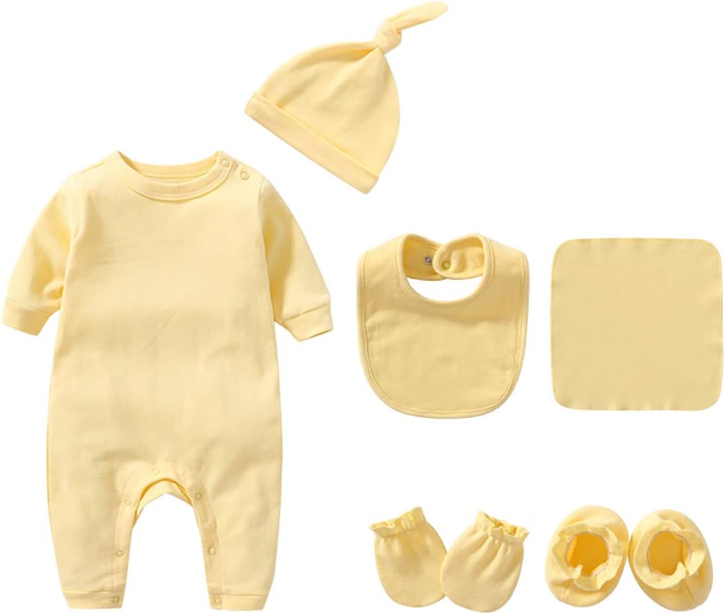 Infant Romper+Burp Cloth+Bib+Mittens+Shoes+Cap Set Breathable Healthy Fabric Tops for Baby