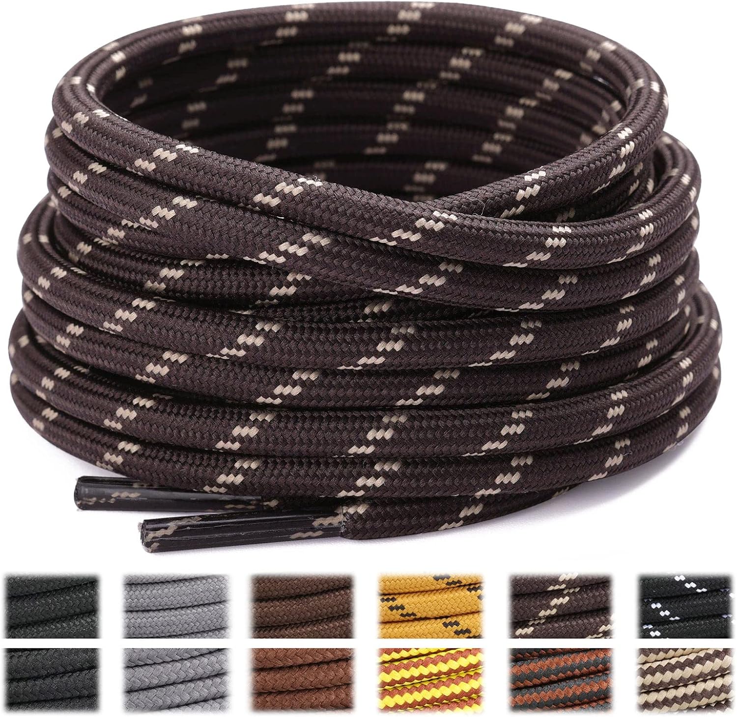 Stepace Round Shoelaces [2 Pairs] Heavy Duty Boot Shoe Laces for Hiking Work Boots