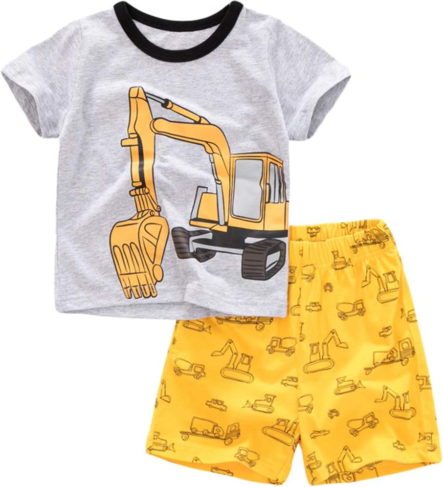 Popshion Boys Pajamas 100% Cotton Toddler 2 Piece Short Sleeve Pjs Kids Summer Sleepwear Clothes Set 3t-10t