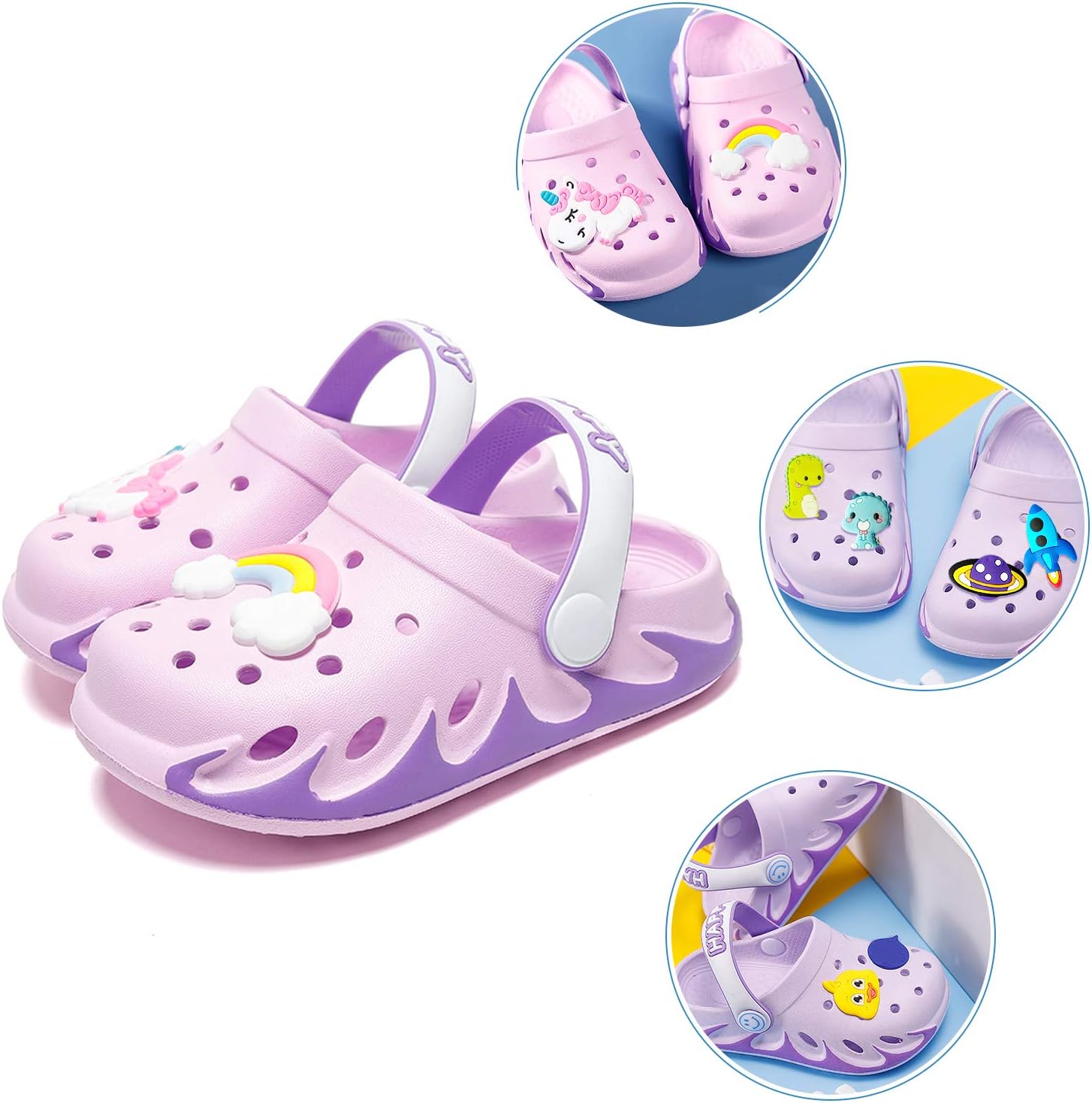 KUBUA Kids Garden Clogs Slip On Water Shoes for Boys Girls Lilac