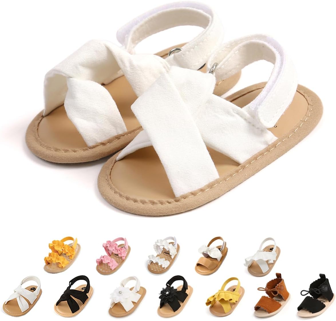 Ohwawadi Baby Boys Girls Sandals Soft Sole Summer Infant Wedding Dress Flat Shoes Beach Sandal Newborn Crib Shoes First Walkers