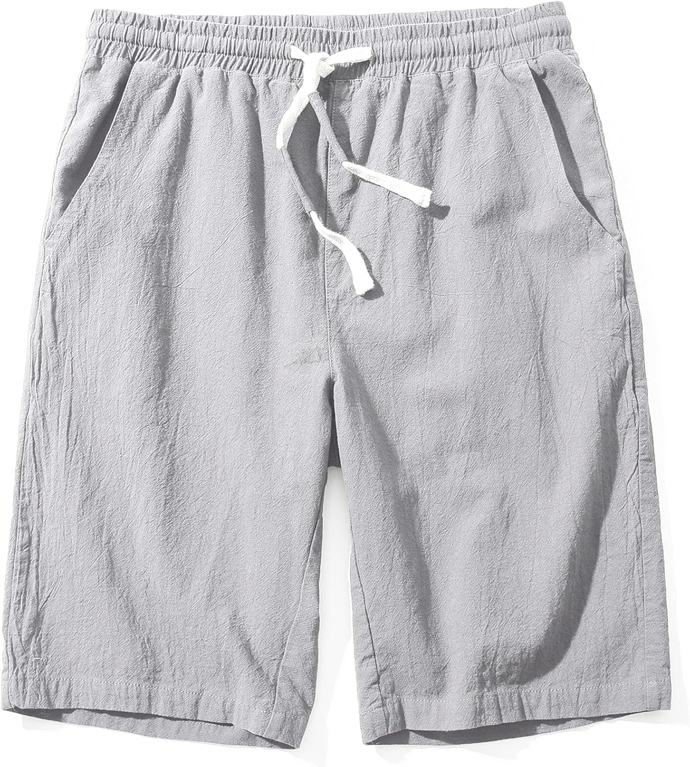 SIR7 Men's Linen Casual Classic Fit 11 Inch Inseam Elastic Waist Shorts with Drawstring