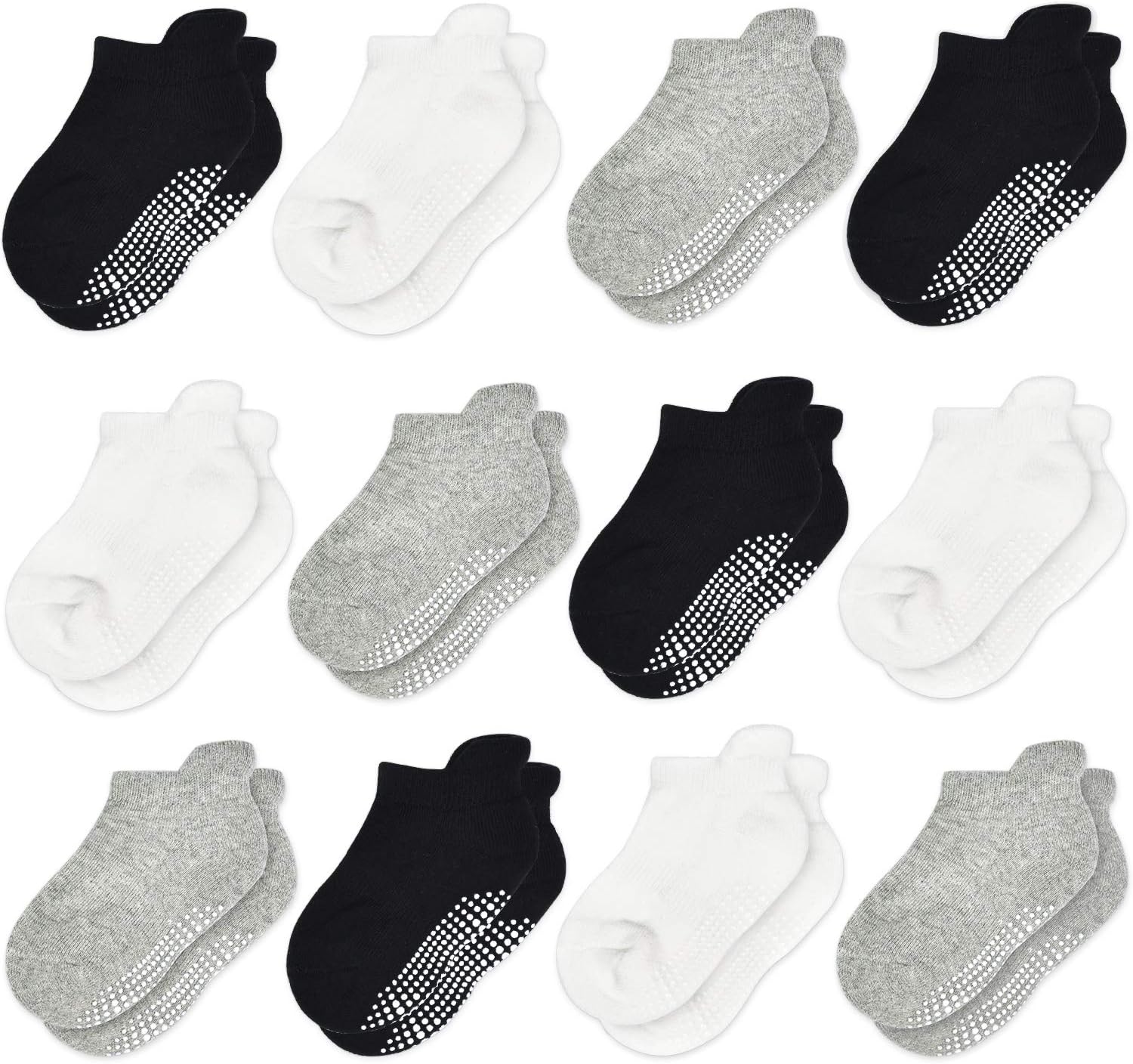 Tphon Non Slip Toddler Socks 12 Pairs Infant Baby Kids Grip Socks for Boy Girls Anti Skid Ankle Socks for 0-7 Year Children