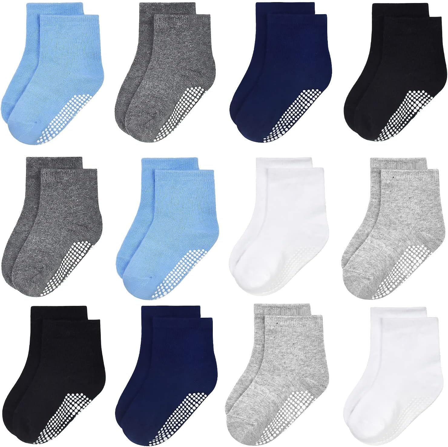 GRPSKCOS Baby Socks Boys Girls, 12 Pairs Non Slip Socks Anti Skid Sticky Cotton Socks for 0-7 Years Infant Toddler Kids