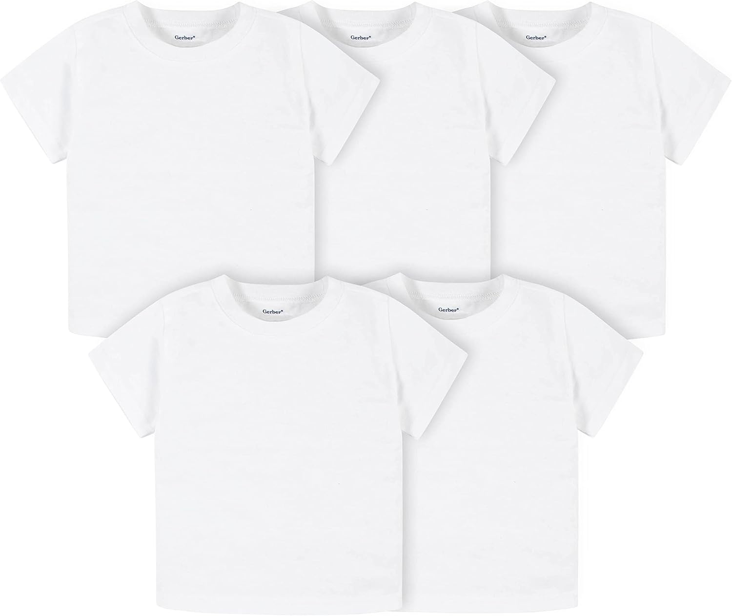 Gerber Baby Toddler 5-Pack Solid Short Sleeve T-Shirts Jersey 160 GSM