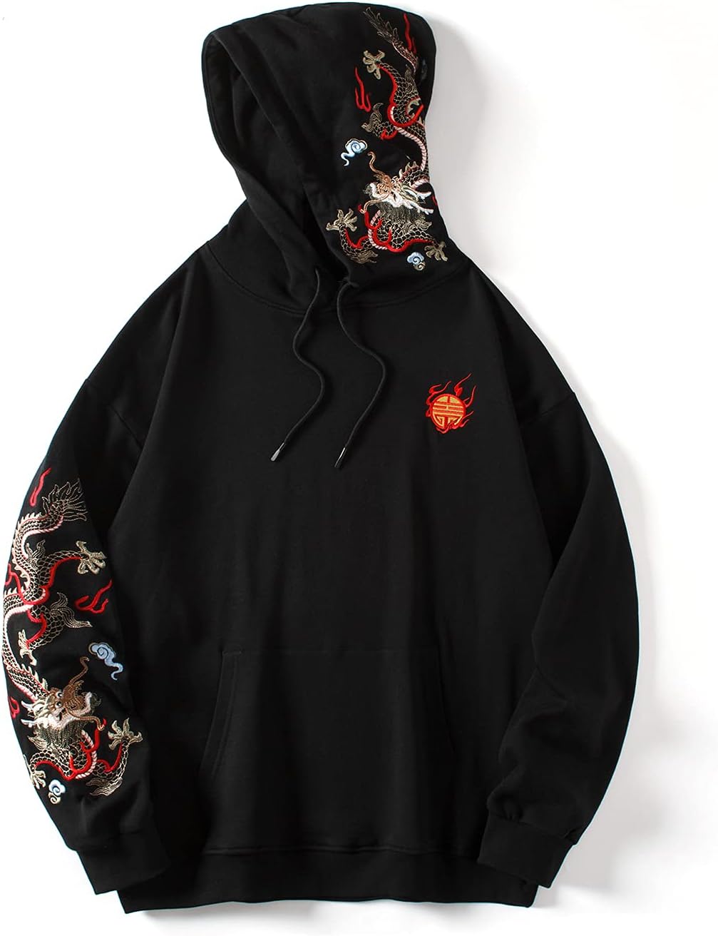 Niepce Inc Streetwear Men's Dragon Embroidered Heavyweight Graphic Hoodies