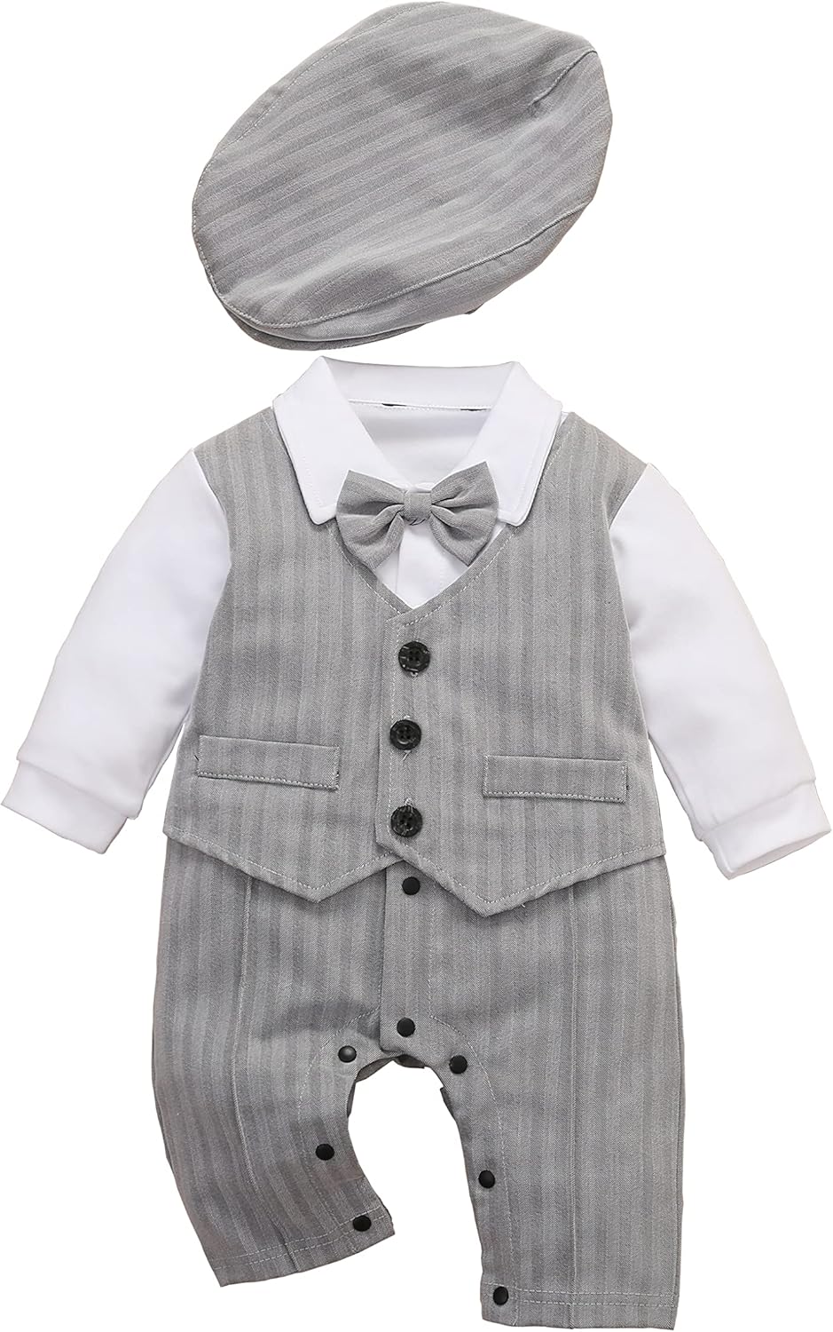 HMD Baby Boy Long Sleeve Gentleman White Shirt Waistcoat Bowtie Tuxedo Onesie Jumpsuit Overall Romper