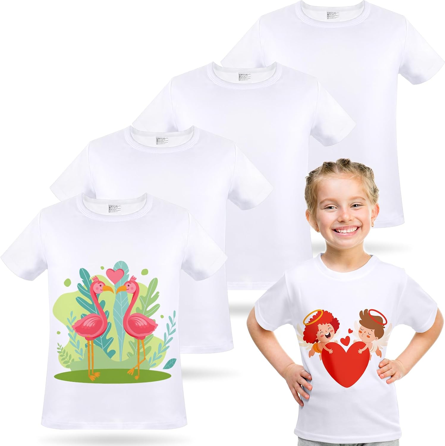 5 Pieces Toddler Blank Sublimation T-Shirt Modal Crew Neck Short Sleeve T-Shirt for Kids Baby Children Youth Tye Dying