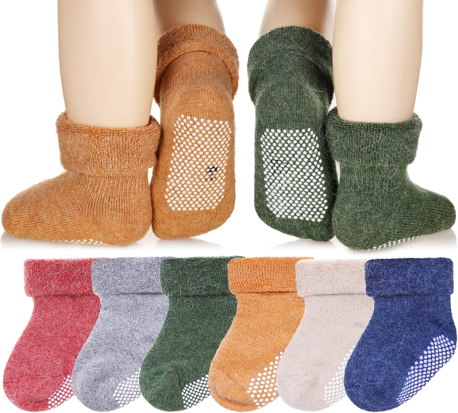 Eyean Baby Wool Grip Sock Soft Winter Warm Thick Non Slip Toddler Boy Girls Crew Socks For Children 6 Pairs