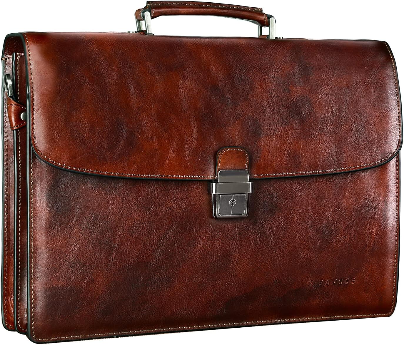 Banuce Vintage Genuine Full Grain Italian Leather Briefcase for Men with Lock Attorney Lawyer Bag Attache Case 15.6 Inch Laptop Business Work Bag Brown