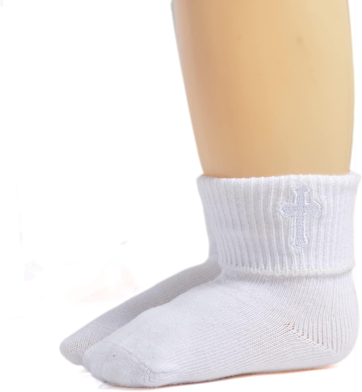 EPEIUS Baby Christening Socks Baby Girls/Boys Turn cuff Baptism Socks with Cross Newborn Infant Toddler