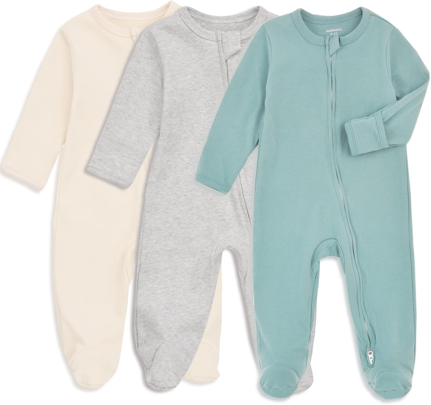 Aablexema Baby Footie Pajama with Mitten Cuffs, Double Zipper Infant Cotton clothes Sleeper Pjs, Footed Sleep Play