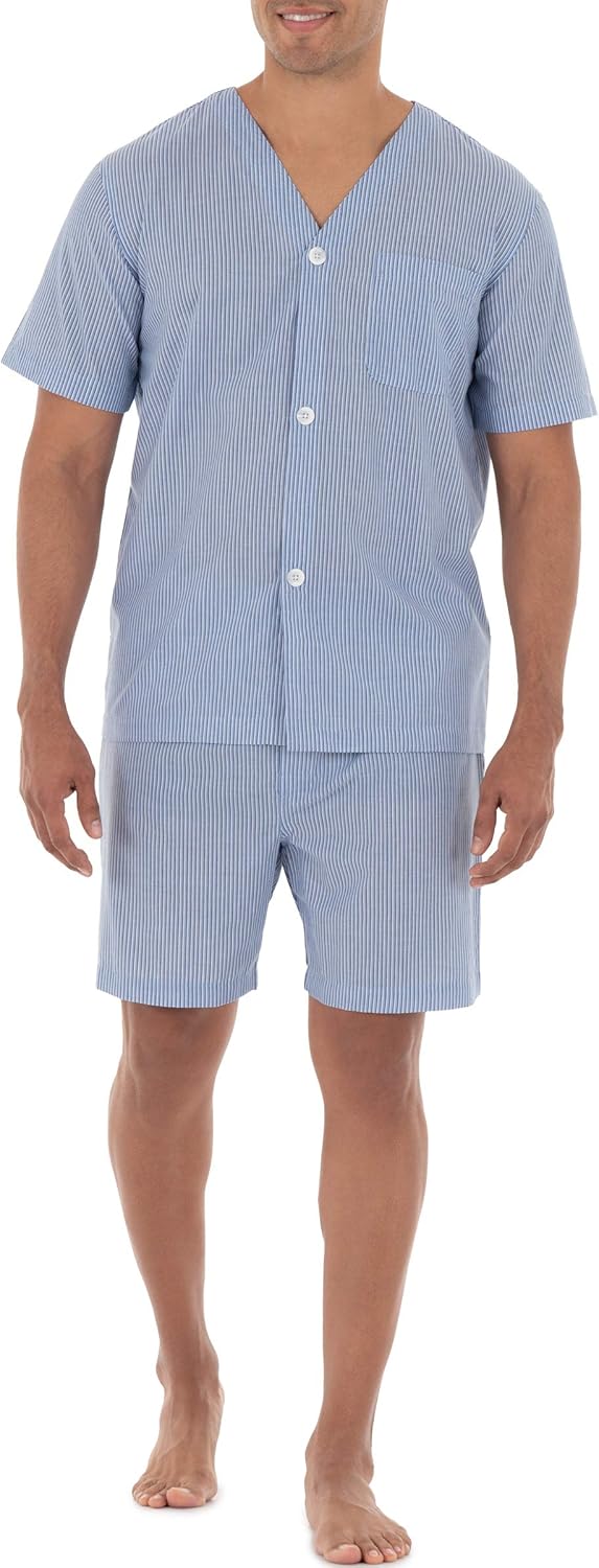 Fruit of the Loom mens Broadcloth Short Sleeve Pajama Set