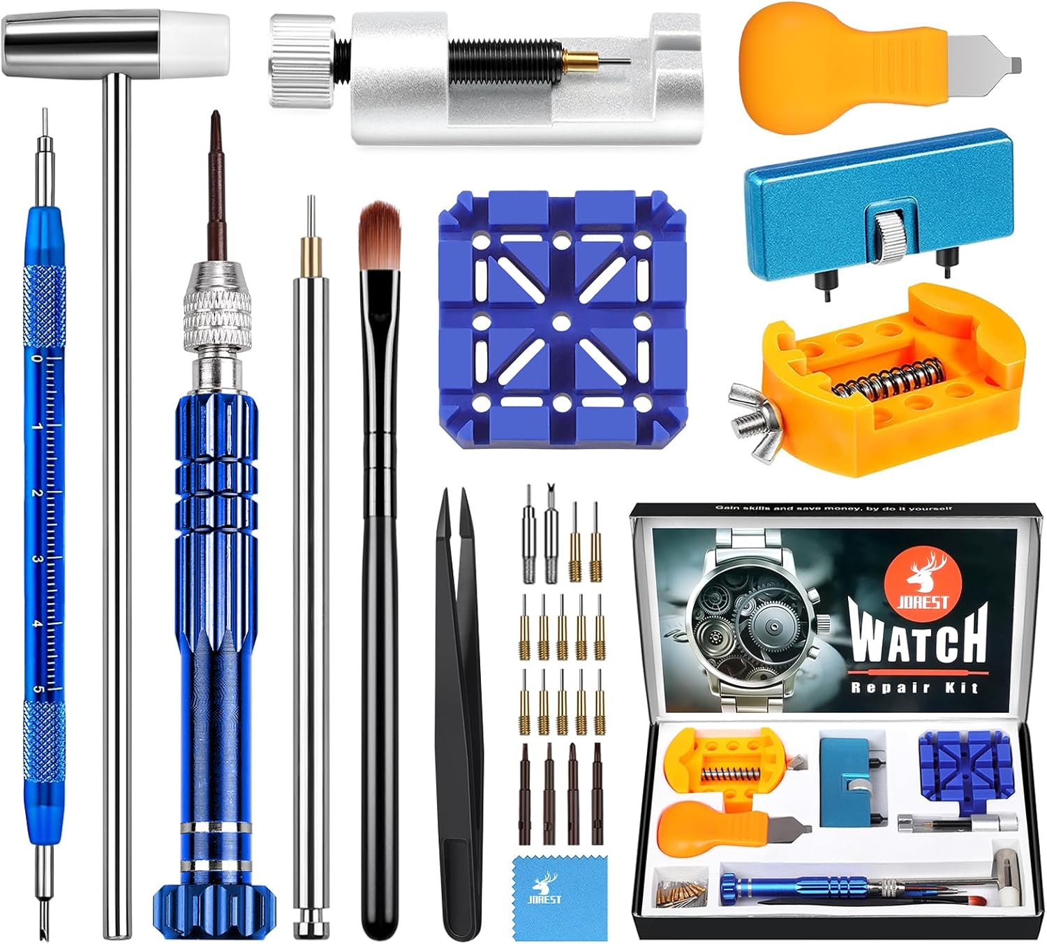 JOREST Watch Repair Kit, for Watch Battery Replacement & Watch Link Removal and Resizing & Watch Opener, Watch Repair Screwdriver Set, Watch Wrench Back Remover, Watch Cleaning, Spring Bar Tool