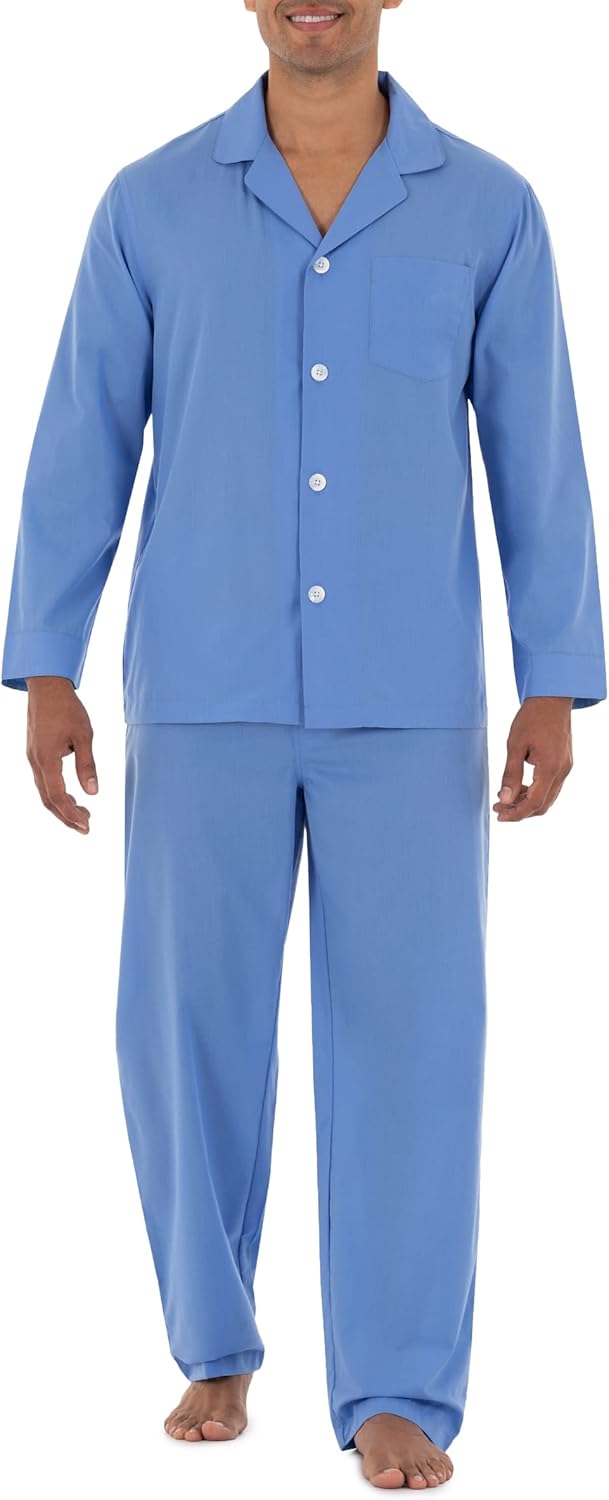 Fruit of the Loom mens Long Sleeve Broadcloth Pajama Set