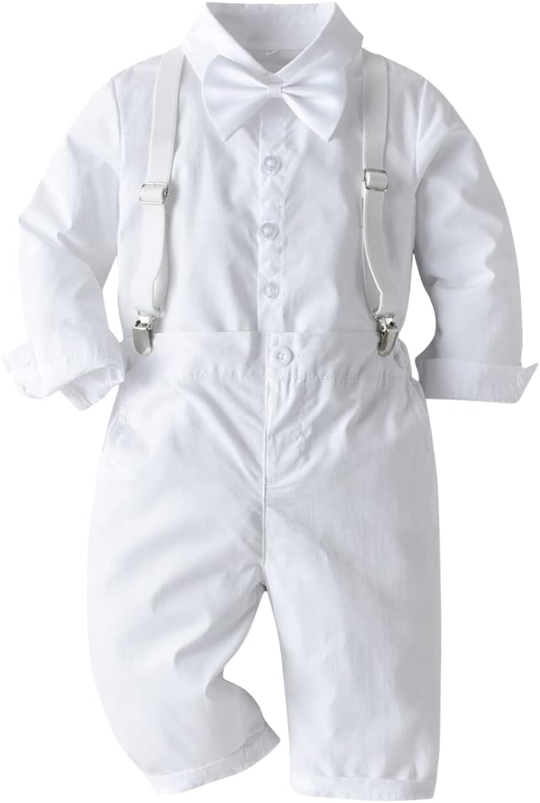 IBTOM CASTLE Toddler Boys Baptism Outfit Baby Dress Shirt Set with Bow Tie Gentleman Suits Wedding