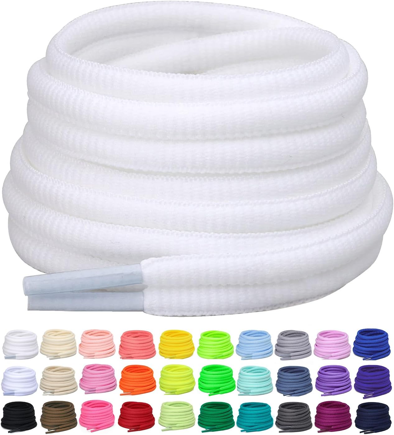 2 Pairs Oval Athletic Shoelaces 30 Colors 1/4" Half Round Shoe Laces for Sneakers