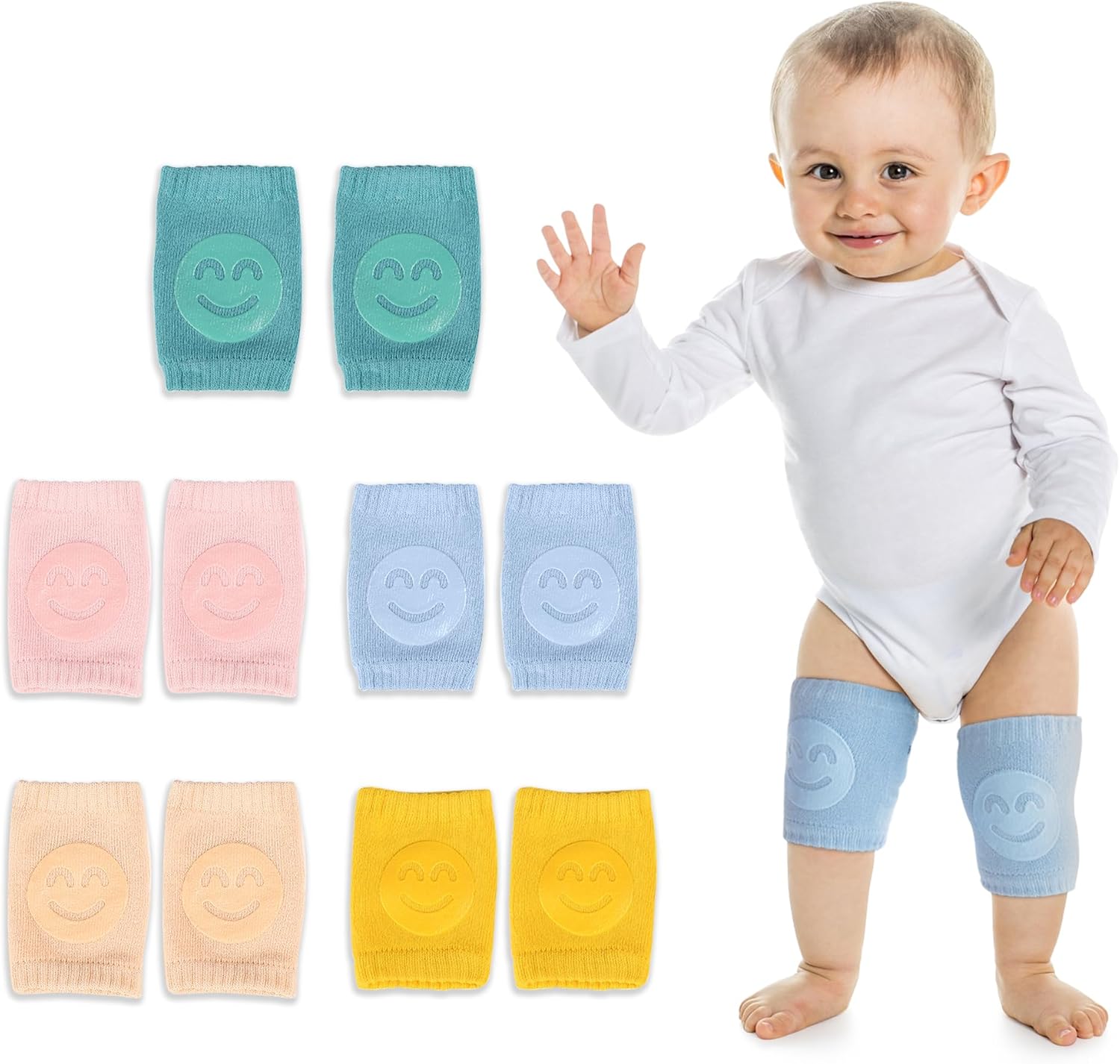 Baby Knee Pads (5 Pairs) For Crawling Toddler Leg Warms Non-slip Anti-Friction Socks For Crawling 6-24 Months Babies