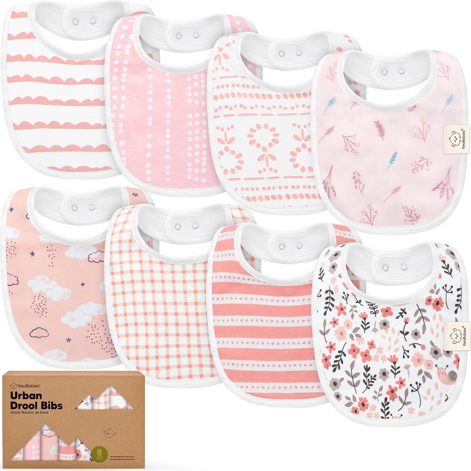 8-Pack Organic Baby Bibs for Boys, Girls - Soft Cotton Drooling and Teething Baby Bibs, Baby Girl Bibs, Baby Boy Bibs, Baby Drool Bibs for Baby Girl, Boy, Newborn Infant Bibs (Sweet Charm)