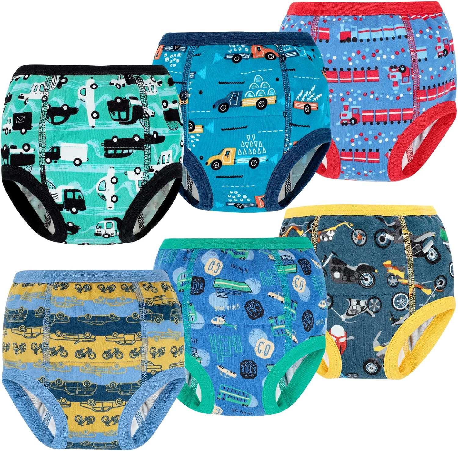 MooMoo Baby 6 Packs Potty Training Underwear Absorbent Vehicle Training Pants for Toddler Boys Pee Pants 2T-9T