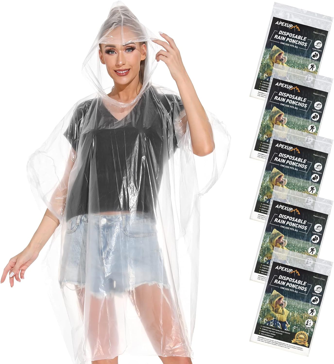 APEXUP Disposable Rain Ponchos for Adults, Emergency Rain Poncho for Camping Hiking Travelling