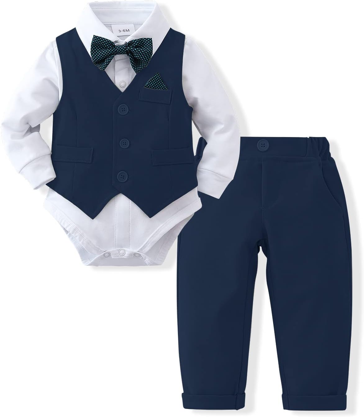 DISAUR Baby Boy Clothes Toddler Boy Outfits 4PCS Gentleman Dress Romper/Vest/Pants/Bow Tie Cotton Suit Sets