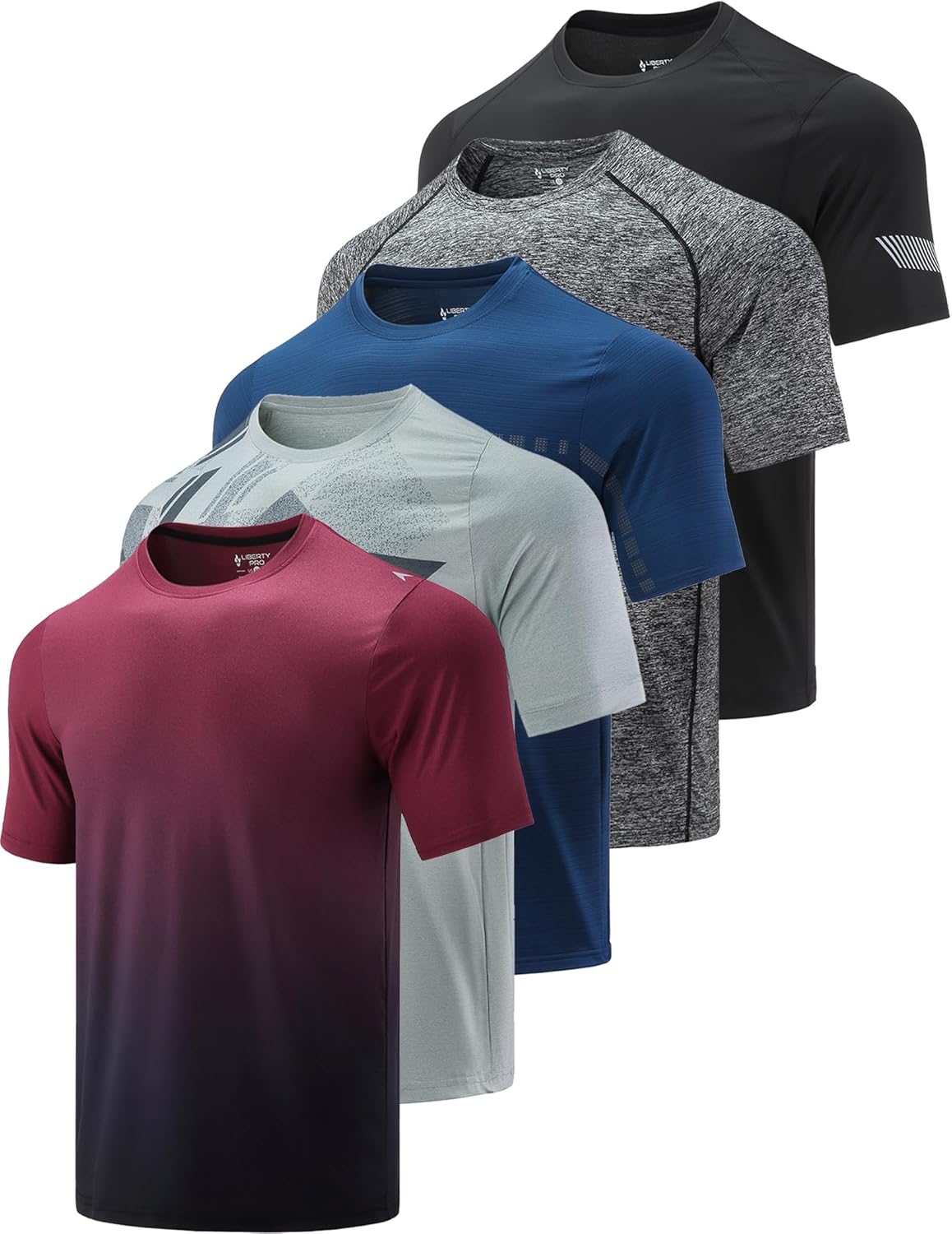 5 Pack Men's Active Quick Dry Crew Neck T Shirts | Athletic Running Gym Workout Short Sleeve Tee Tops Bulk