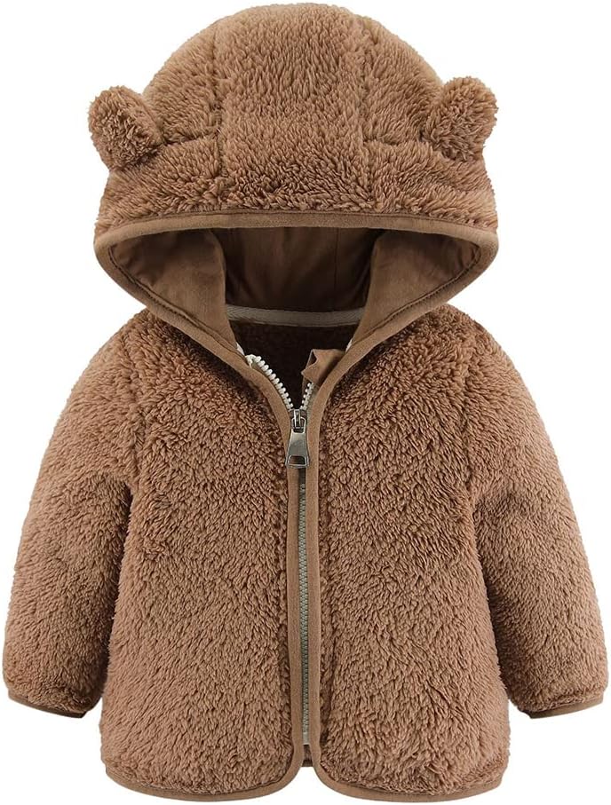 Newborn Infant Baby Boys Girls Cartoon Fleece Hooded Jacket Coat with Ears Warm Todder Kids Outwear Coat Zipper Up 0-6Y