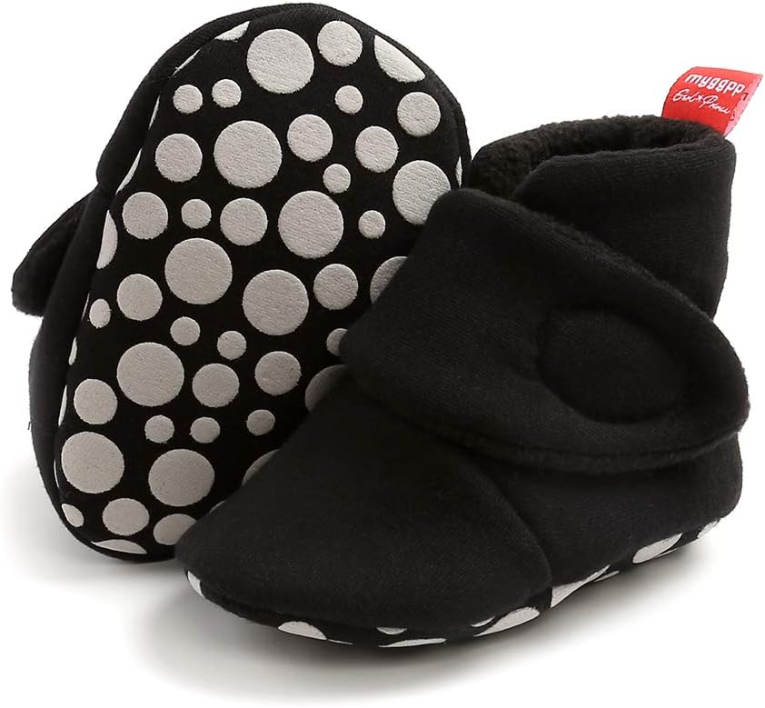 Baby Fleece Booties Newborn Warm Slippers Cozy Winter Boots Sock Shoes Infant Crib Bootie with Non Skid Bottom 0-18Month